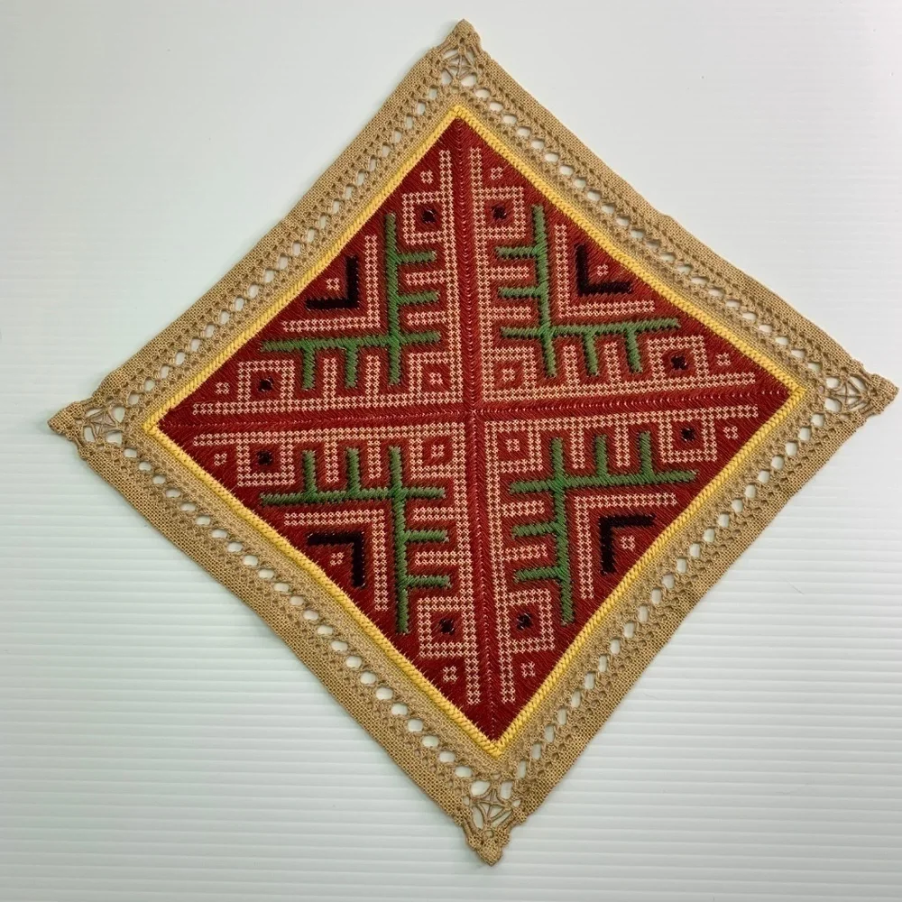 Woven Fabric Table Square Red Vintage Global Decor Boho 10